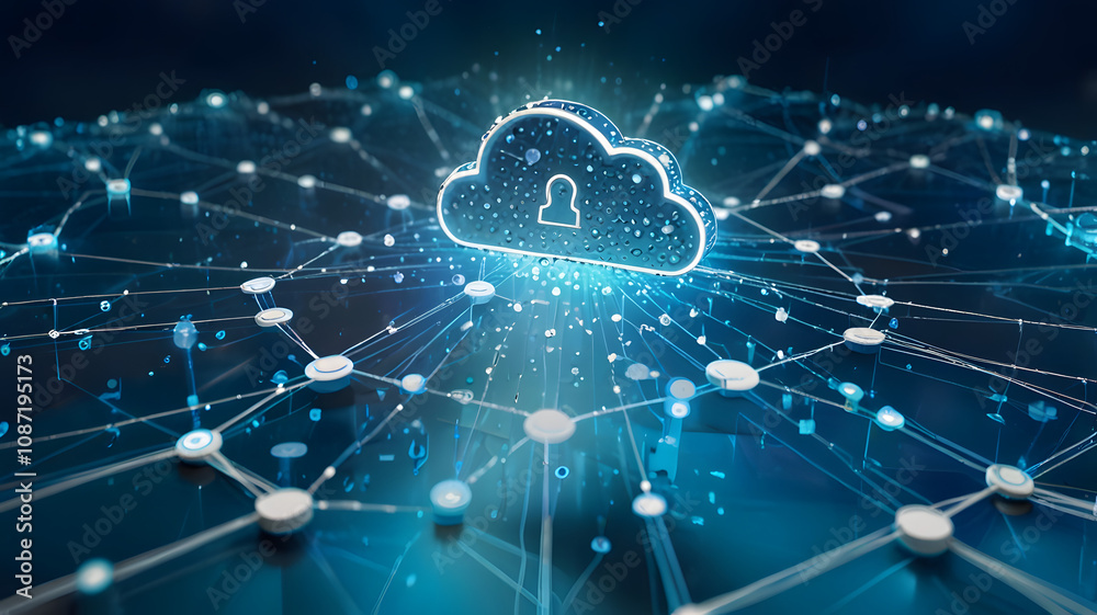 Obraz premium cloud security concept with digital lock and encrypted network connections ensuring data protection online 