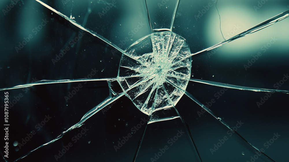 Cracked glass with blue bokeh background Cracked glass with blue bokeh background