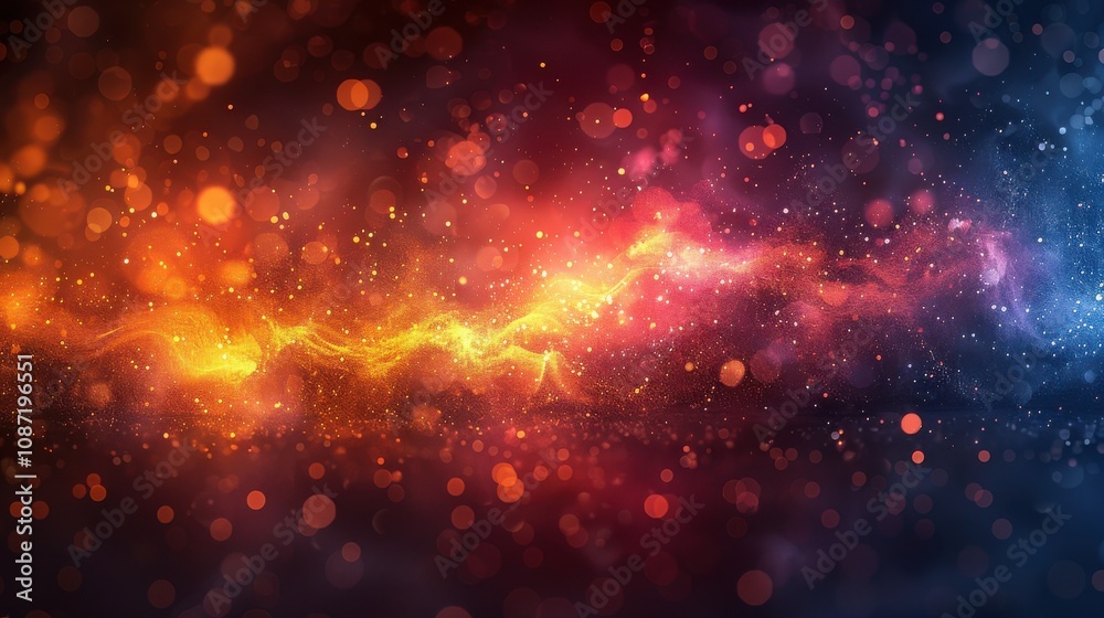 Colorful abstract background with vibrant lights and mystical patterns in shades of orange, red, and blue against a dark backdrop Colorful abstract background with vibrant lights and mystical patterns in shades of orange, red, and blue against a dark backdrop