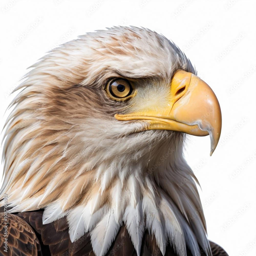 Fototapeta premium Majestic Bald Eagle Portrait on White Background Wildlife Photography Concept. 