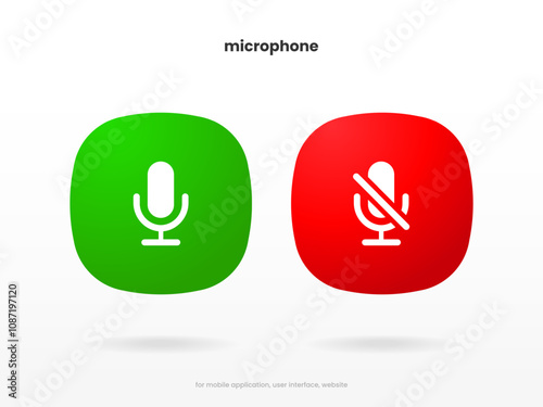 Podcast, broadcast, webcast icon. Voicemail sign. Voice chat icon. Recording symbol. Mute icon. 3D Phone microphone icon for UI UX, mobile app, presentations with soft UI, push button.