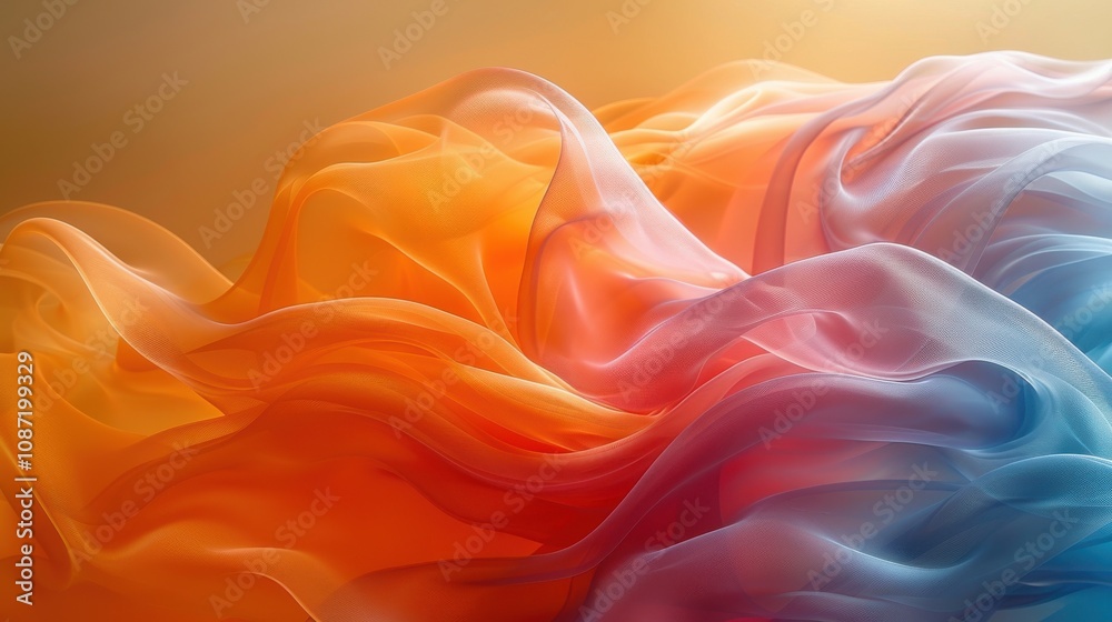Obraz premium Colorful flowing fabric with orange and blue shades creating a smooth texture in a soft lighting environment