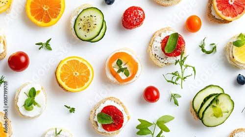 Light and airy finger foods styled for summer, isolated on white, [appetizers], [seasonal delights]