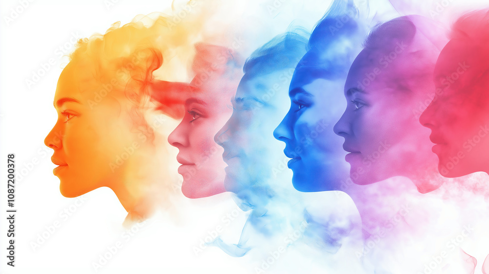 Diverse profiles in a colorful artistic representation of unity
