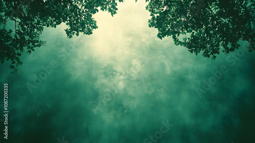 Green Abstract Background with Leaf Silhouette