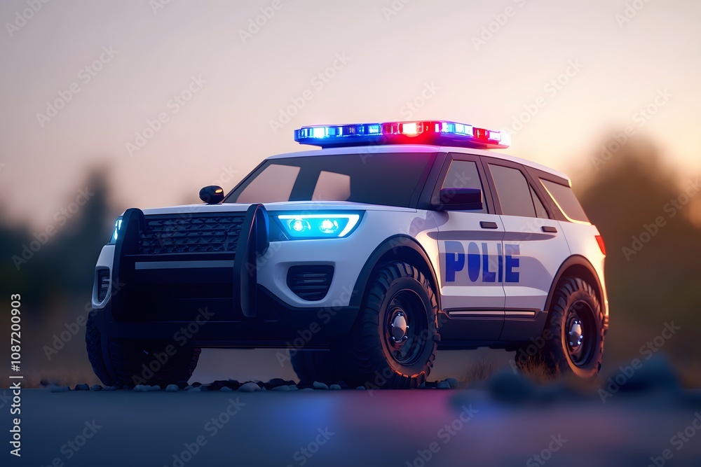 Futuristic modern Police car cruiser ,with full array of lights.
Futuristic modern Police car cruiser ,with full array of lights.