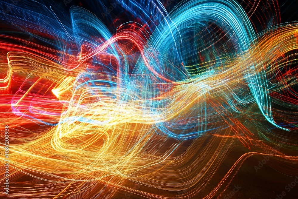 Fototapeta premium Vibrant Light Trails: A Dance of Color and Motion