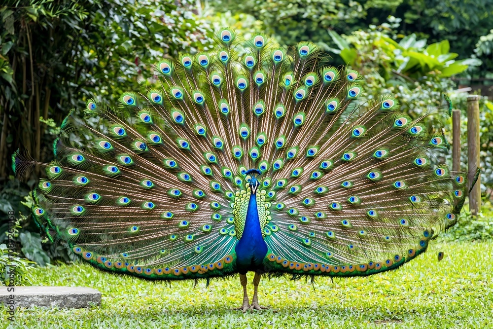 Obraz premium Majestic Peacock Displaying its Vibrant Feathers in Nature