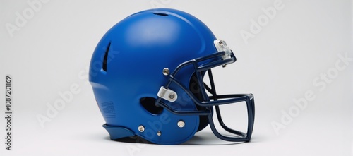 Isolated blue asymmetrical football helmet on a pure white background photo