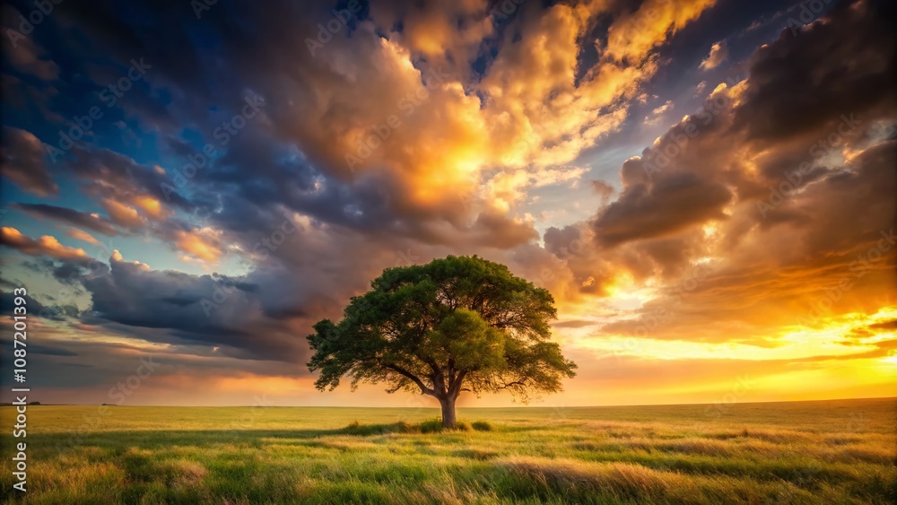 Serene Solitude: A Beautiful Landscape Capturing the Essence of Loneliness in Nature with a Single Tree Standing Alone Amidst a Vast Open Field Under a Dramatic Sky Serene Solitude: A Beautiful Landscape Capturing the Essence of Loneliness in Nature with a Single Tree Standing Alone Amidst a Vast Open Field Under a Dramatic Sky