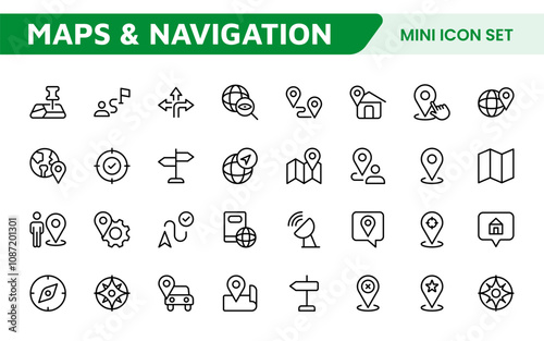 Maps Icon Set. Versatile and visually appealing icons for navigation, location services, and travel apps, designed to enhance user experience and make exploring the world more intuitive and enjoyable.