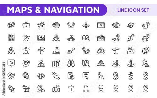 Maps Icon Set. Versatile and visually appealing icons for navigation, location services, and travel apps, designed to enhance user experience and make exploring the world more intuitive and enjoyable.
