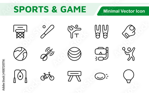 Sports and outdoor activities line icon set. Outline icon collection related to outdoor sports.