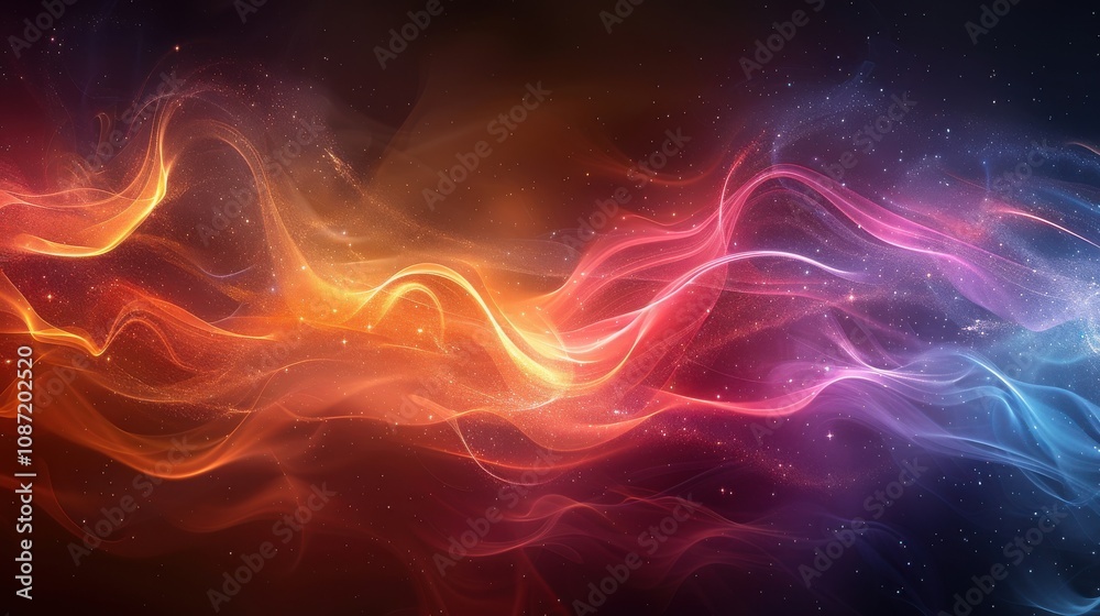 Colorful abstract wave patterns blending together with vibrant hues in a cosmic background, creating a sense of movement and energy Colorful abstract wave patterns blending together with vibrant hues in a cosmic background, creating a sense of movement and energy