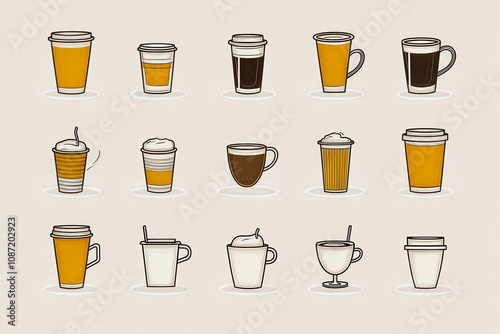 Wallpaper Mural Icons of different coffee cups, simple line art style for cafe and coffee-themed designs Torontodigital.ca