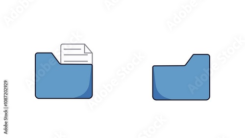 Animated file management icons with folders and documents, illustrating data organization, digital storage, or workflow processes. Minimalist style suitable for technology, business. 
