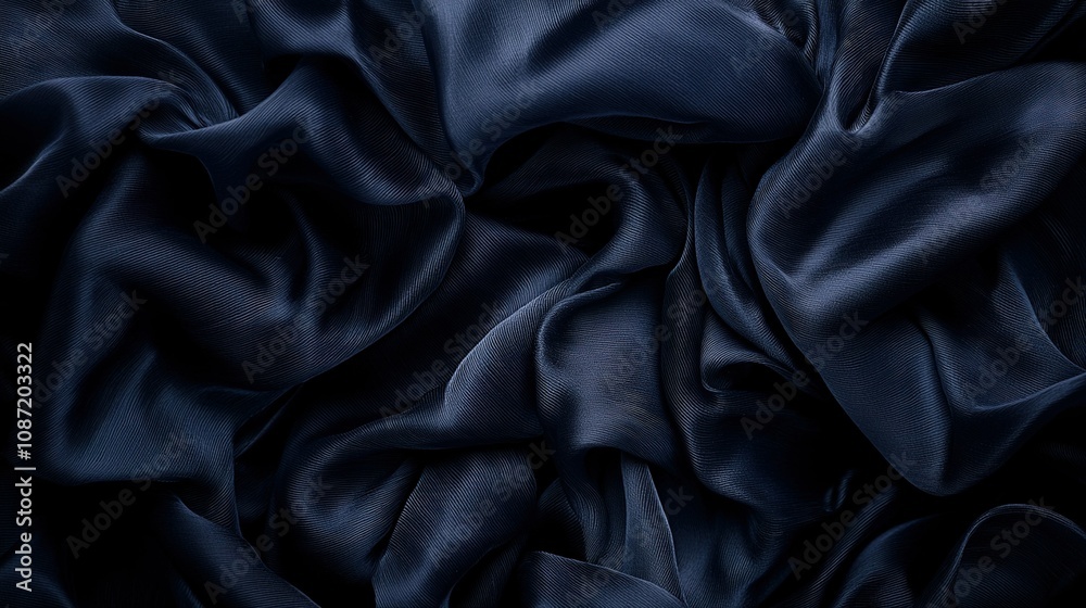Fototapeta premium Close-up of black cloth with textured blue silk fabric Textured with blue silk fabric Dark and dark blue fabric Dark fabric texture Dark fabric, blue fabric texture