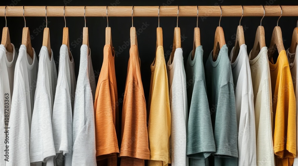 Chic Fashion Wardrobe Display, vibrant trendy outfits, modern color palette, stylish organization, perfect for marketing and fashion inspiration Chic Fashion Wardrobe Display, vibrant trendy outfits, modern color palette, stylish organization, perfect for marketing and fashion inspiration