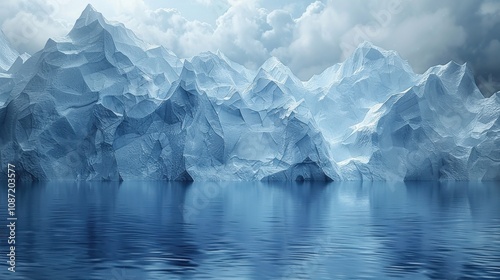 Stunning view of icebergs floating in calm waters under a cloudy sky in a remote polar region during midday light photo