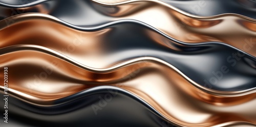 Golden waves on an abstract background, 3D rendering of abstract metallic waves