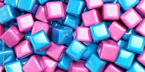 Iridescent Blue and Pink Metallic Cube Pattern, Abstract Design, 3d Render