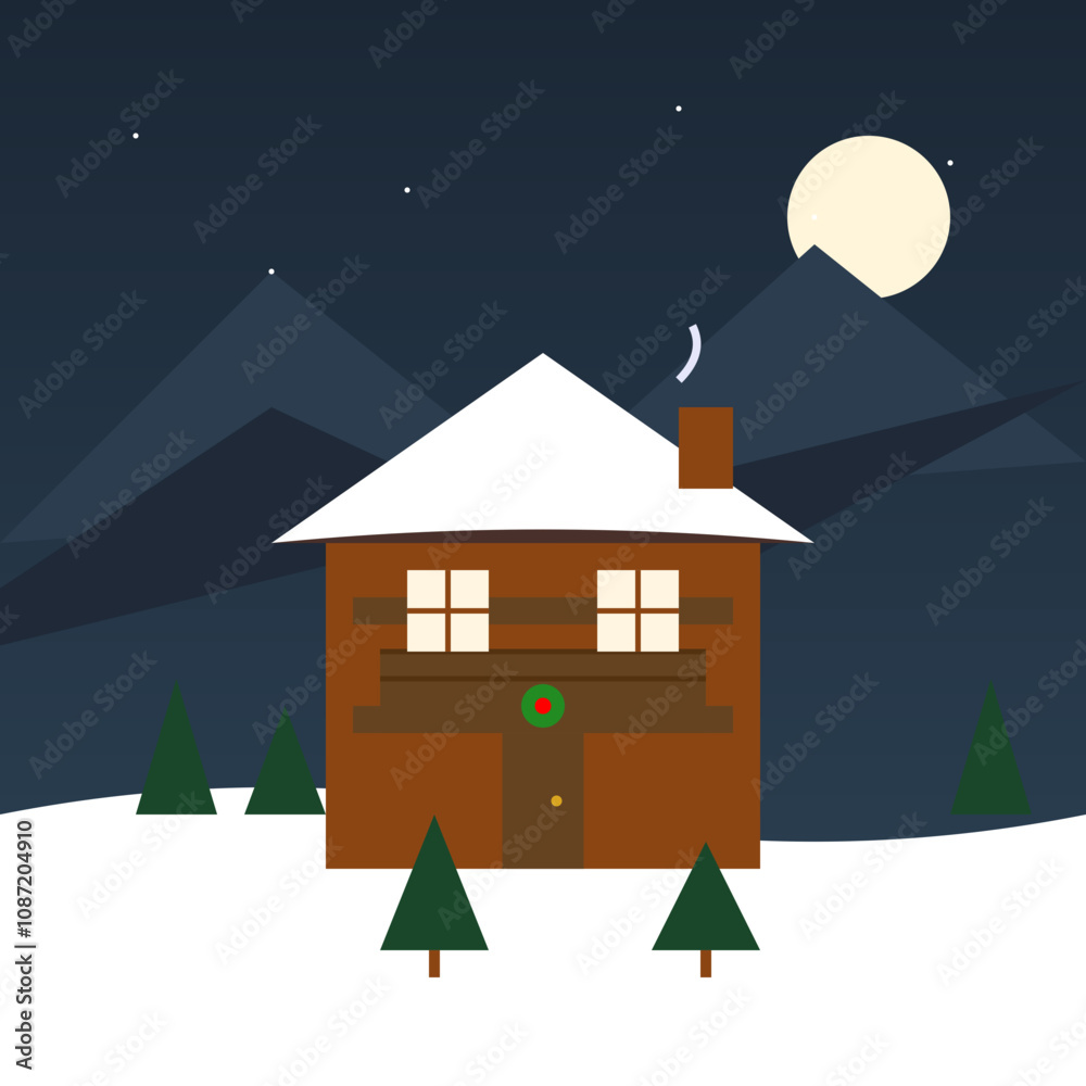 Naklejka premium nordic winter house night with snow