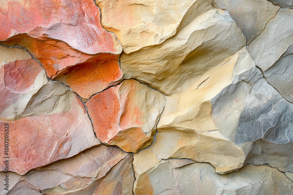 Naklejka premium Textured Rock Surface with Vibrant Colors and Natural Patterns