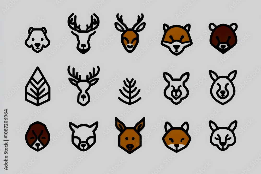 Minimalistic animal icons, line drawings with simple details for versatile use Minimalistic animal icons, line drawings with simple details for versatile use