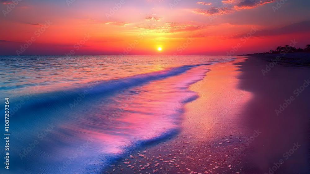 Fototapeta premium Sunset Beach with Wave Illustration