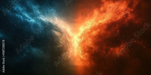 A Captivating Visual of the Cosmic Battle Between Light and Darkness, Representing the Eternal Duel of Good Versus Evil Amidst the Stars and Nebulae in the Universe