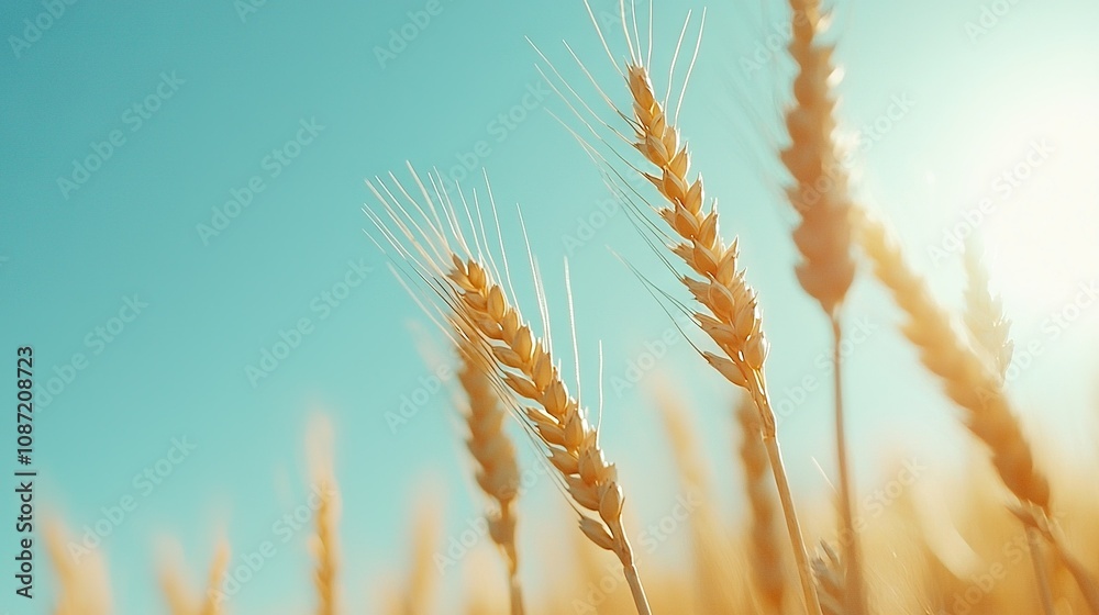 Close-up of wheat field under sunny sky Close-up of wheat field under sunny sky