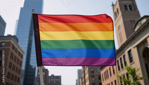 Philadelphia-style Gay Pride flag featuring black and brown stripes photo