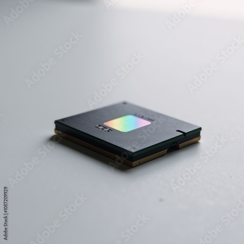 A computer microchip featuring a rainbow-colored LGBT pride symbol for gender equality in tech