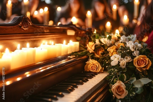 Piano Candles Flowers Memorial Remembrance Funeral Tribute Sympathy Grief Condole photo