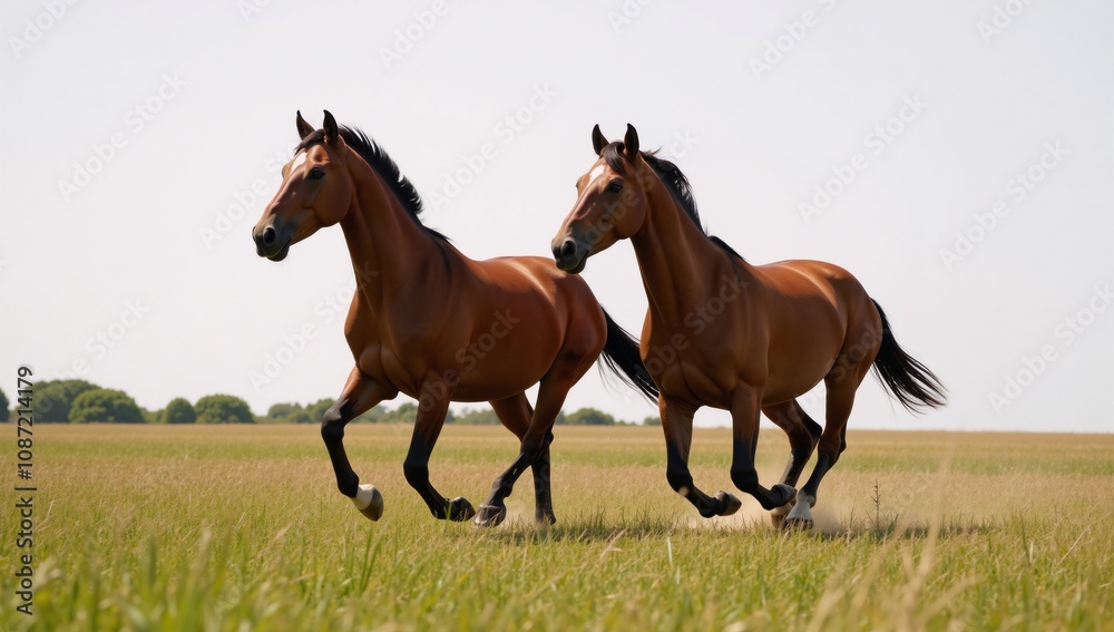 Minimalist style depiction of two galloping horses emphasizing dynamic motion and grace Minimalist style depiction of two galloping horses emphasizing dynamic motion and grace