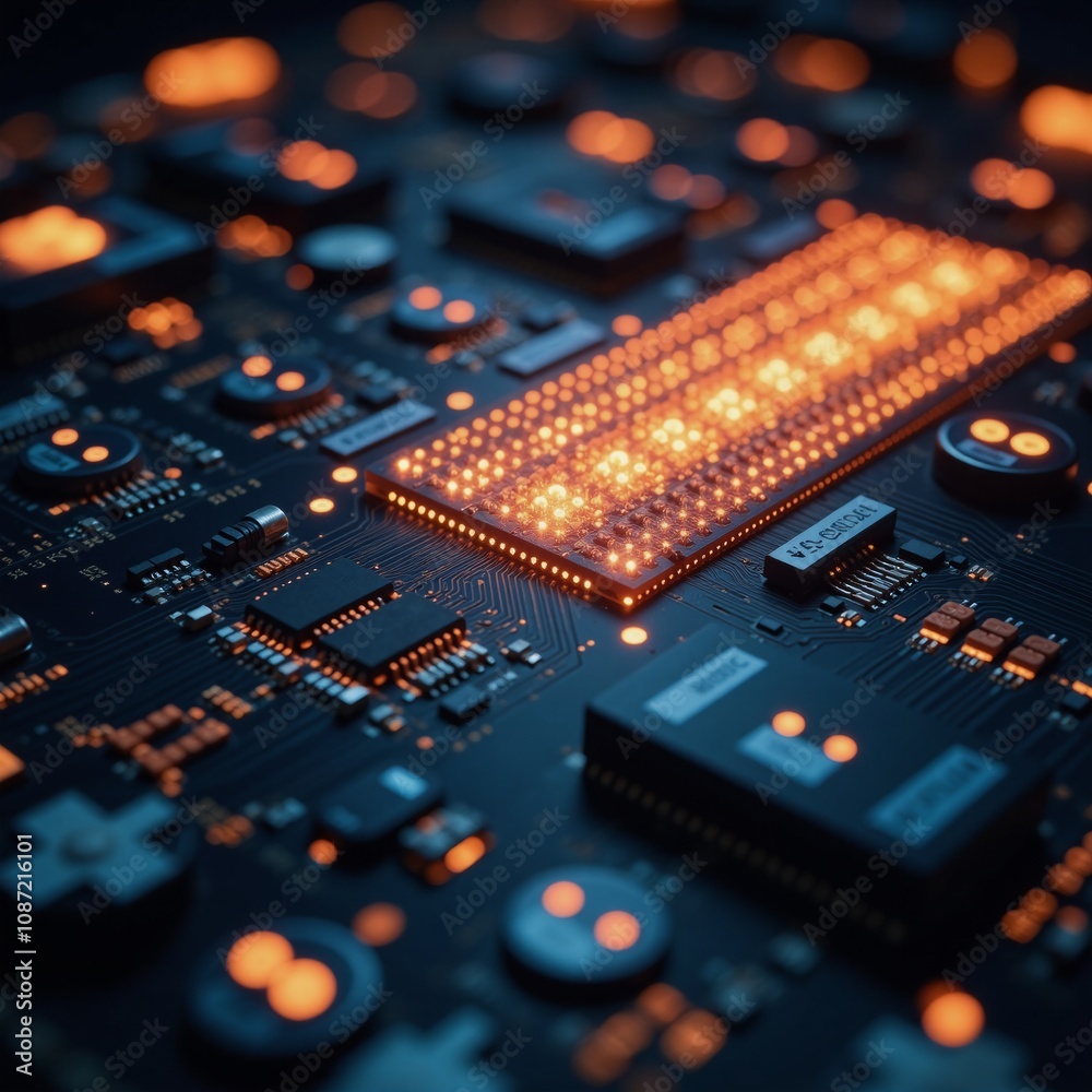 Image showcasing quantum computing technology using glowing particle representation for data flow Image showcasing quantum computing technology using glowing particle representation for data flow