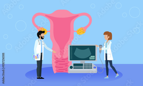 Doctors Conducting Ultrasound Examination of Female Reproductive System