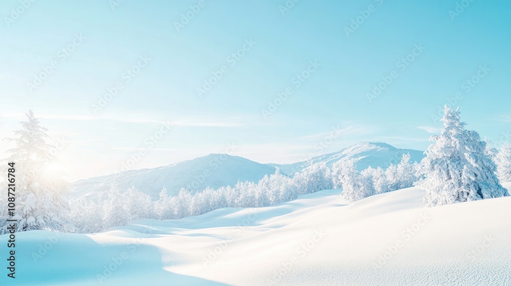 A serene snowy mountain top radiates beauty under bright sunlight, emphasizing the vastness of the white wilderness, perfect for capturing tranquil landscapes with ample copy space. A serene snowy mountain top radiates beauty under bright sunlight, emphasizing the vastness of the white wilderness, perfect for capturing tranquil landscapes with ample copy space.
