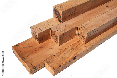 Long strips of wood were cut and painted with black lines