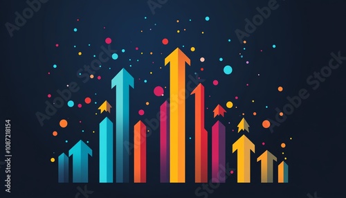 Flat design of a graph trending upward with arrows, illustrating business success and growth, generative AIinspired visual photo