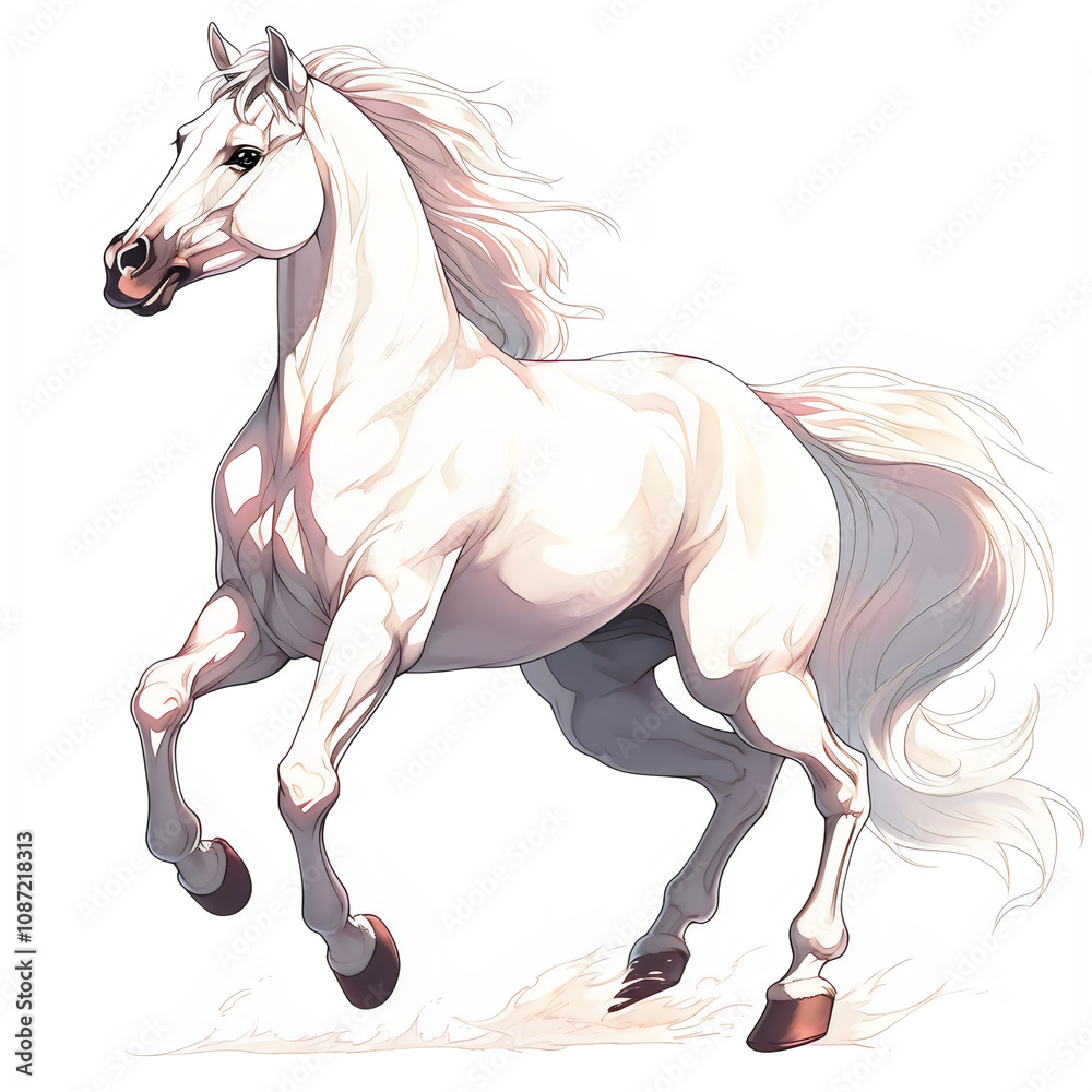 AI Generate of Cartoon white horse standing at savannah isolated on white background AI Generate of Cartoon white horse standing at savannah isolated on white background