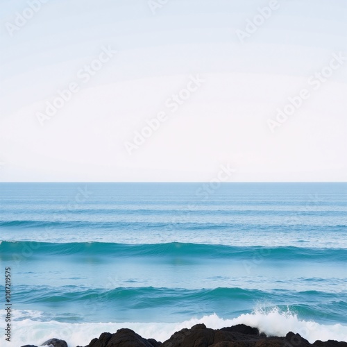 Minimalist background features a tranquil ocean horizon during the Geelong Cup race highlighting waves crashing at Torquay Victoria