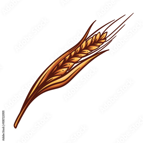 Dry ear of grains line icon. Outline hand drawn sketch of one ear with seeds, leaves and spikes, natural ripe plant of agricultural field. Farm, bakery, brewery mascot, color icon vector illustration