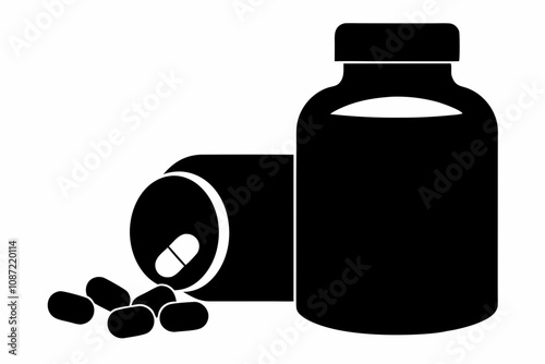 silhouette of a medicine bottle with pills vector illustration