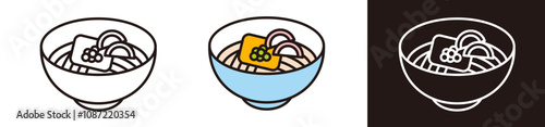 きつねうどんのアイコンイラスト。伝統的な日本食。