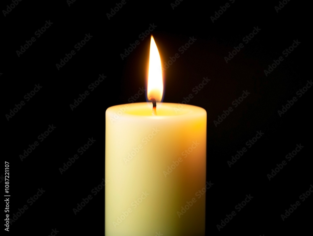 burning candle on black background