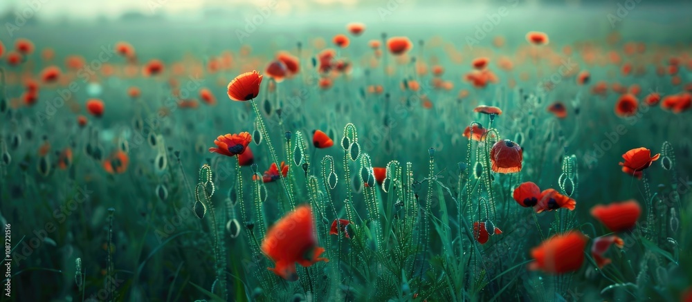 Fototapeta premium Vibrant Poppies in Lush Greenery