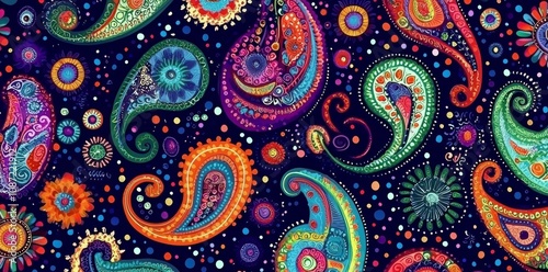 Seamless, abstract, vintage paisley pattern in bright colors