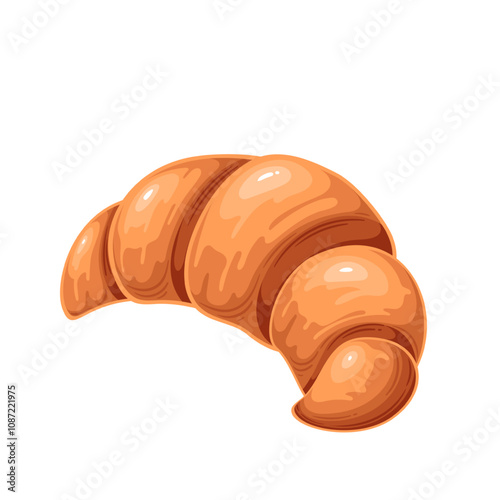 Croissant, cartoon French gourmet dessert. Baked puff pastry bun of crescent shape and crispy gold crust. French cuisine, continental breakfast food mascot, cartoon tasty croissant vector illustration