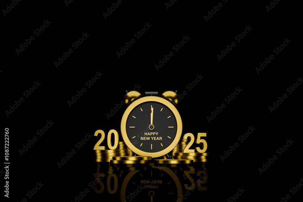 Happy New Year 2025 Midnight Countdown with Golden Clock Happy New Year 2025 Midnight Countdown with Golden Clock